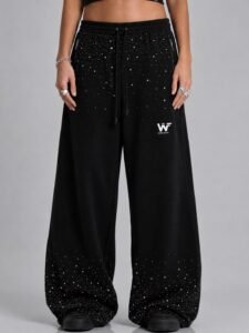 Jogger Baggy con Piedrería Negro - XL