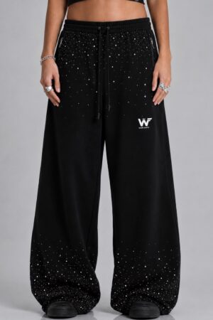 Jogger Baggy con Piedrería Negro